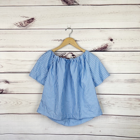 NWT Style Envy Blue Striped Off the Shoulder Appliqué Top Sz M - Picture 3 of 6